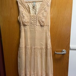 Anthropologie Odille lace with stones, peach dress.